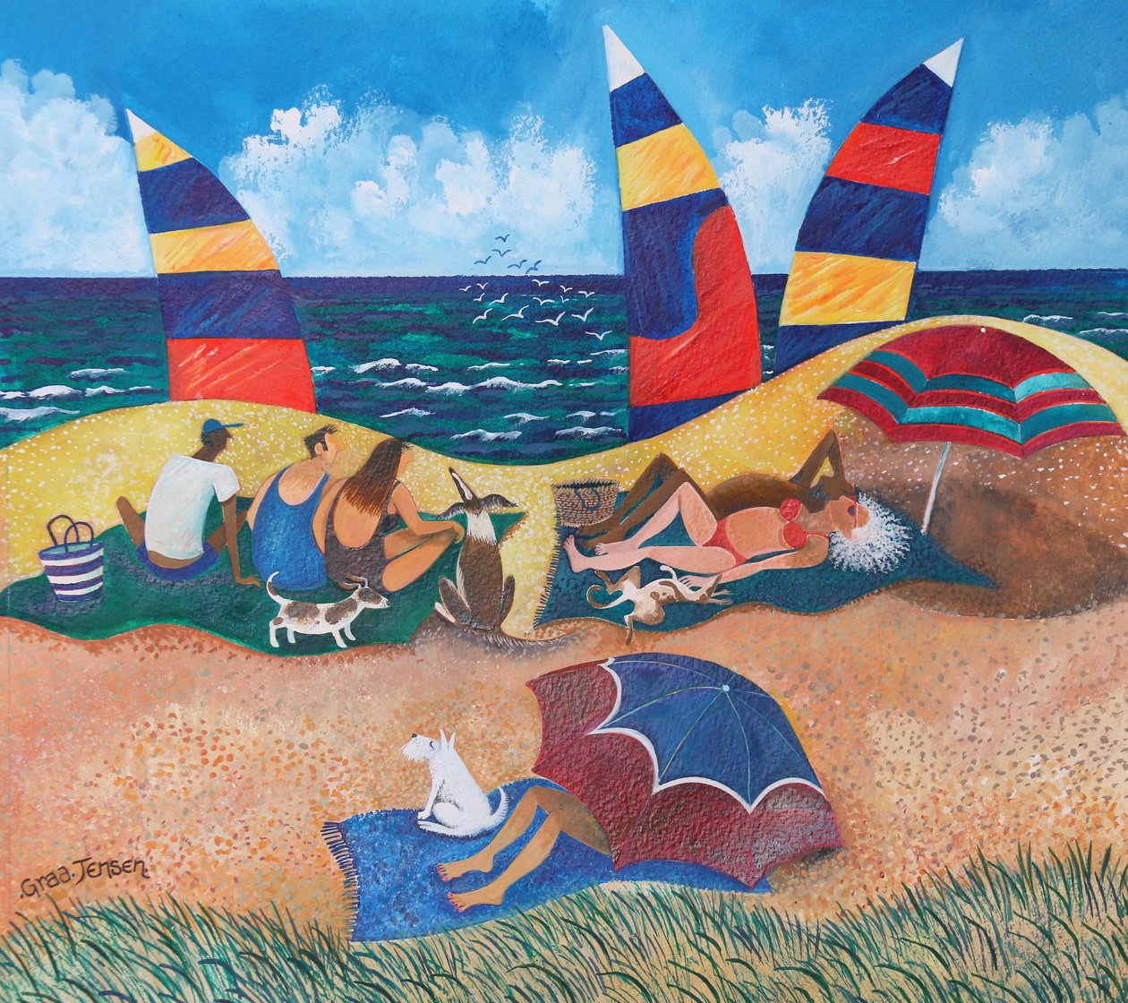 Bathing belles, 2018, (akryylimusteet paperille) tekijältä Lisa Graa Jensen