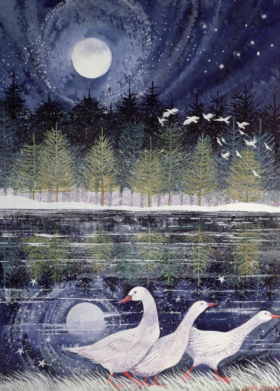 Lumihanhet, 1995 (akryylimuste, guassi) tekijältä Lisa Graa Jensen
