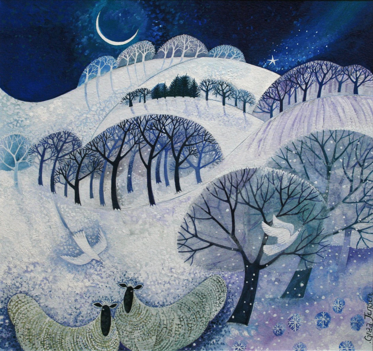 Snowy Night (akryylimuste) tekijältä Lisa Graa Jensen