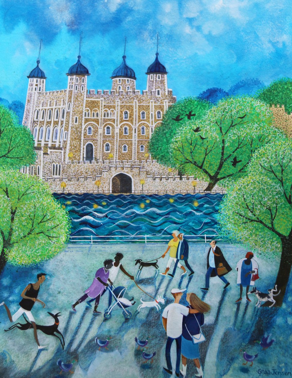 Tower of London 2018 (akryylit paperille) tekijältä Lisa Graa Jensen