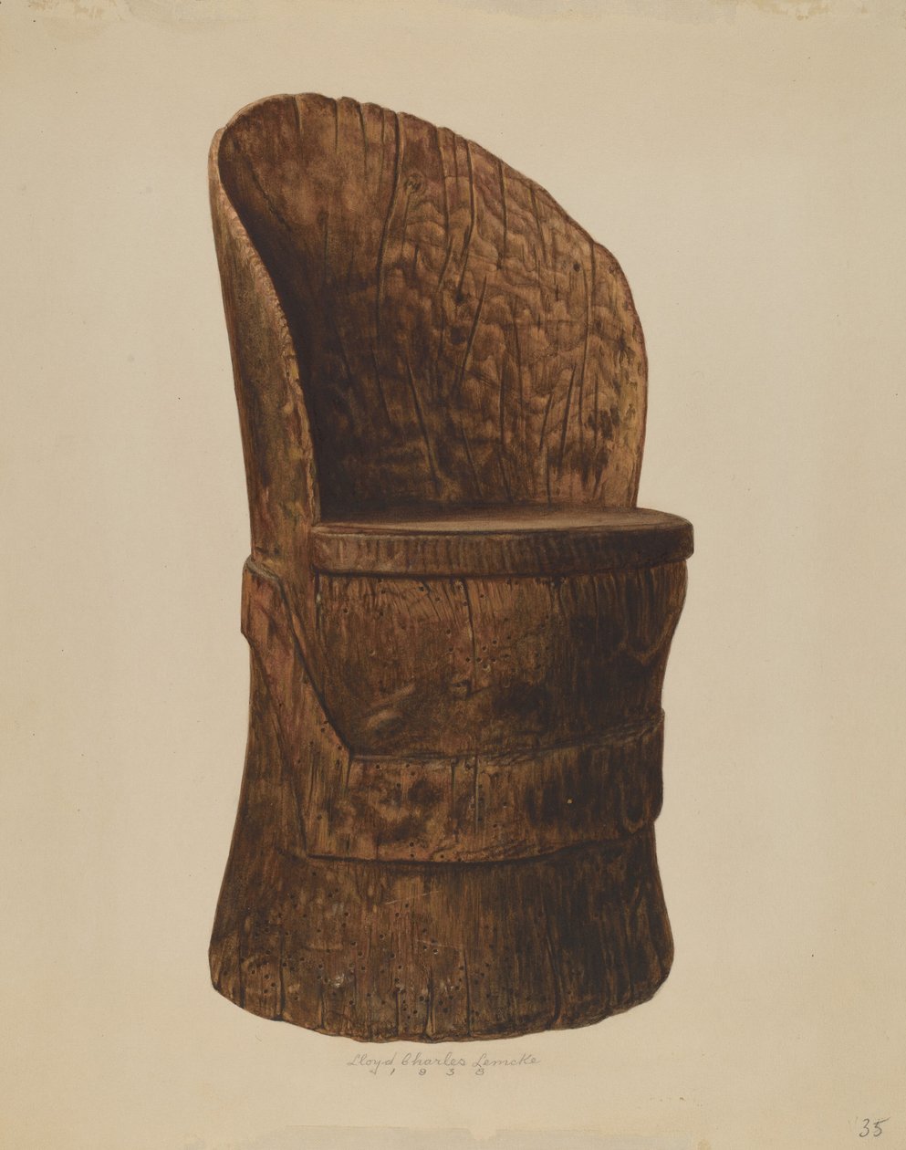 Puinen hirsituoli, 1938. tekijältä Lloyd Charles Lemcke