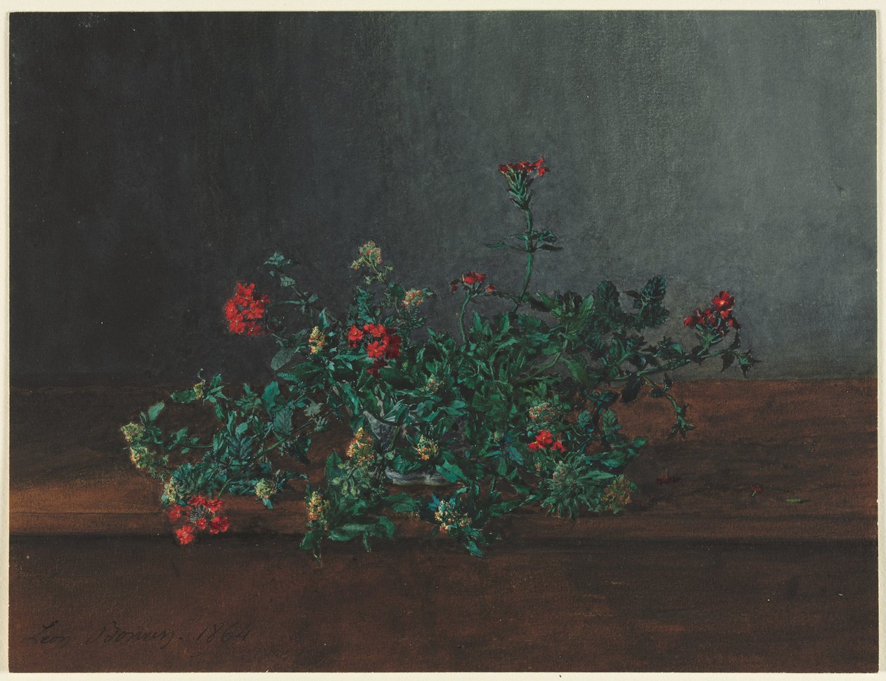 Asetelma luonnonvaraisten kukkien kanssa, 1864. tekijältä Léon Bonvin