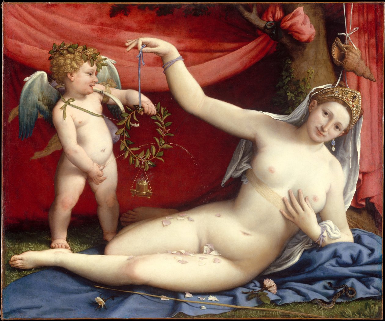 Venere ja Cupido Venus ja Amor tekijältä Lorenzo Lotto