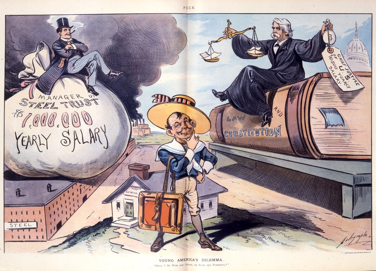 Nuoren Amerikan dilemma, olenko viisas ja suuri vai rikas ja voimakas, 1901 tekijältä Louis Dalrymple