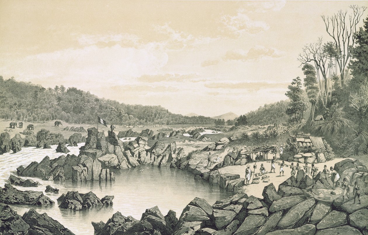 Ranskalainen leiri Mekong-joen rannalla, Duodart de Lagreen (1823-68) Atlas du Voyage d