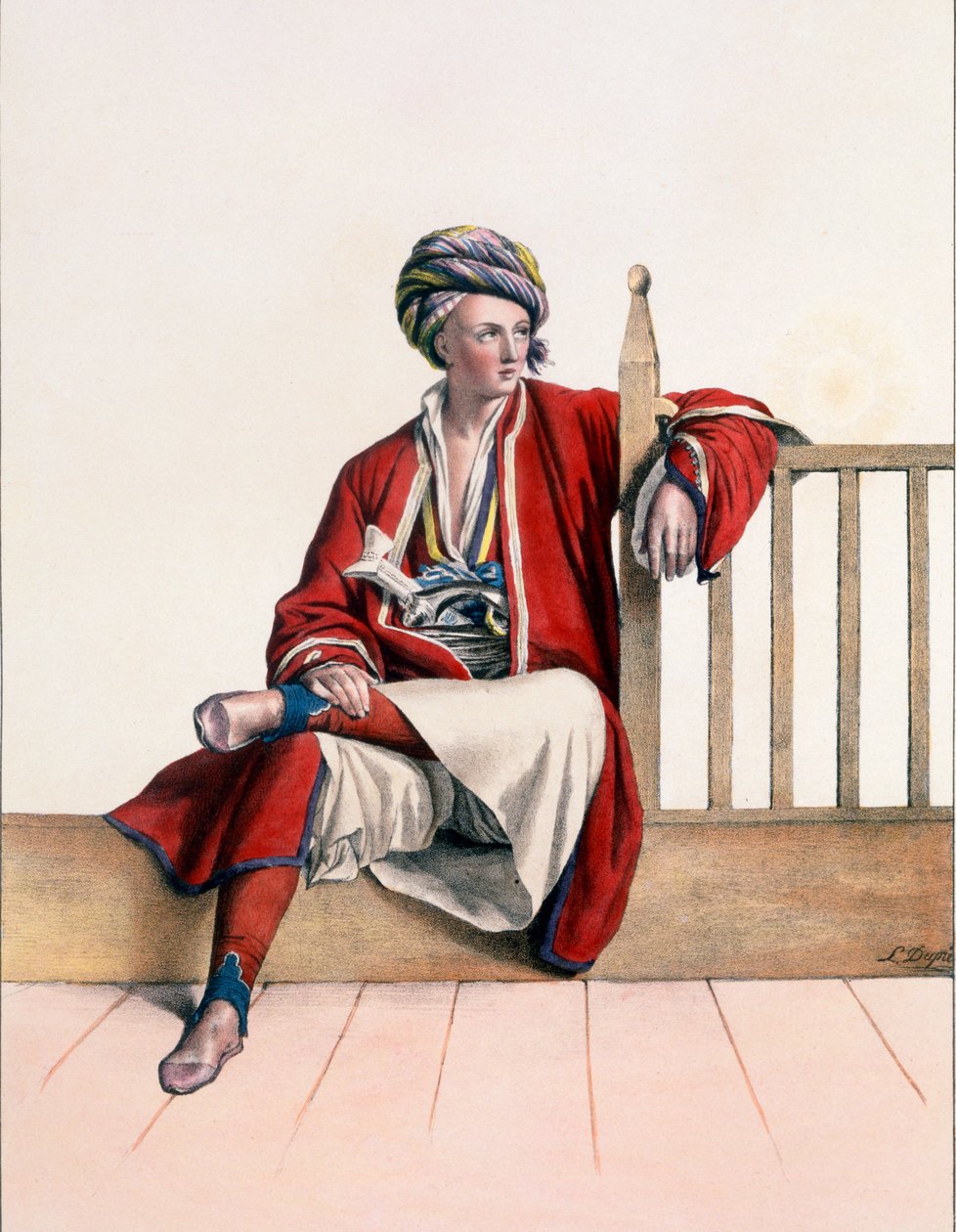 Nuori kreikkalainen Thessaliasta - Levy XIII, kaiverrettu Lemercier teoksesta "Voyage à Athènes et a à Constantinopoli", kirjoittanut ja kuvittanut Dupre, 1828 tekijältä Louis Dupré