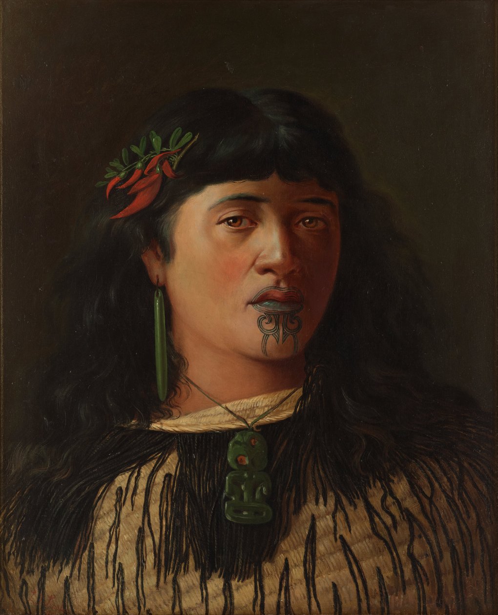 Muotokuva nuori maori nainen mokolla tekijältä Louis John Steele