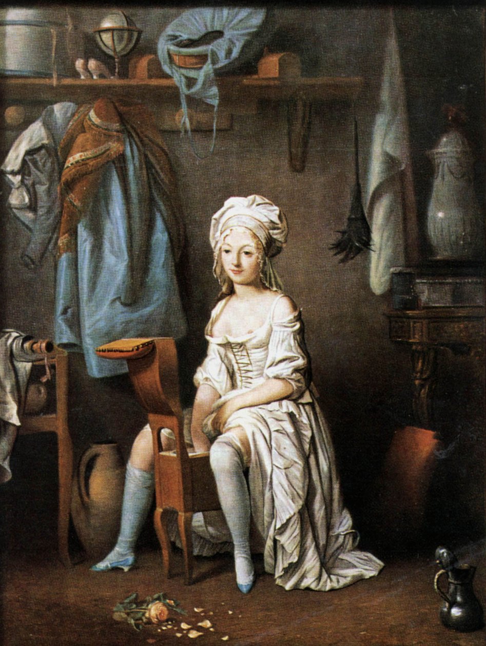 Aamupesu: Nainen bideellä, n. 1790 tekijältä Louis Leopold Boilly