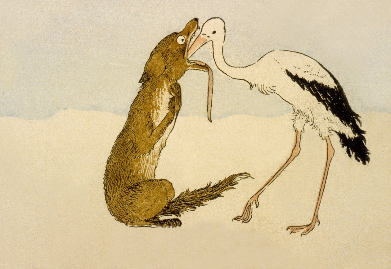 La Fontainen satu "Susi ja haikara", 1888. tekijältä Louis Maurice Boutet de Monvel