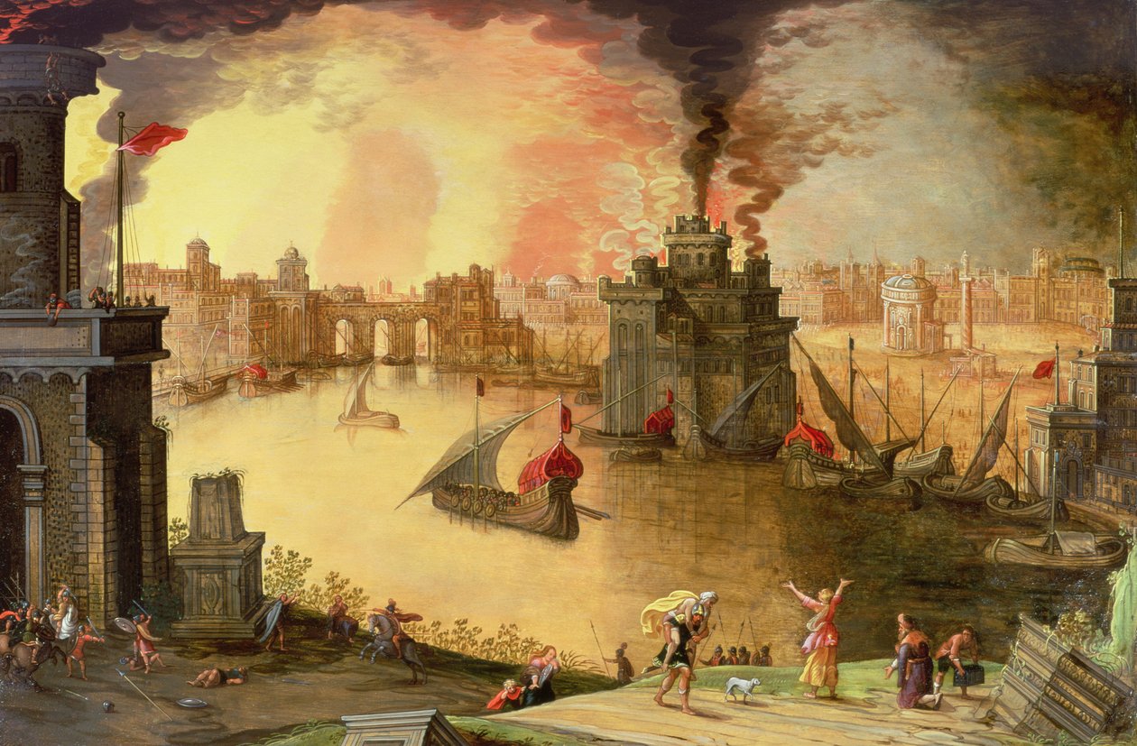 The Burning of Troy (paneeli) tekijältä Louis de Caullery
