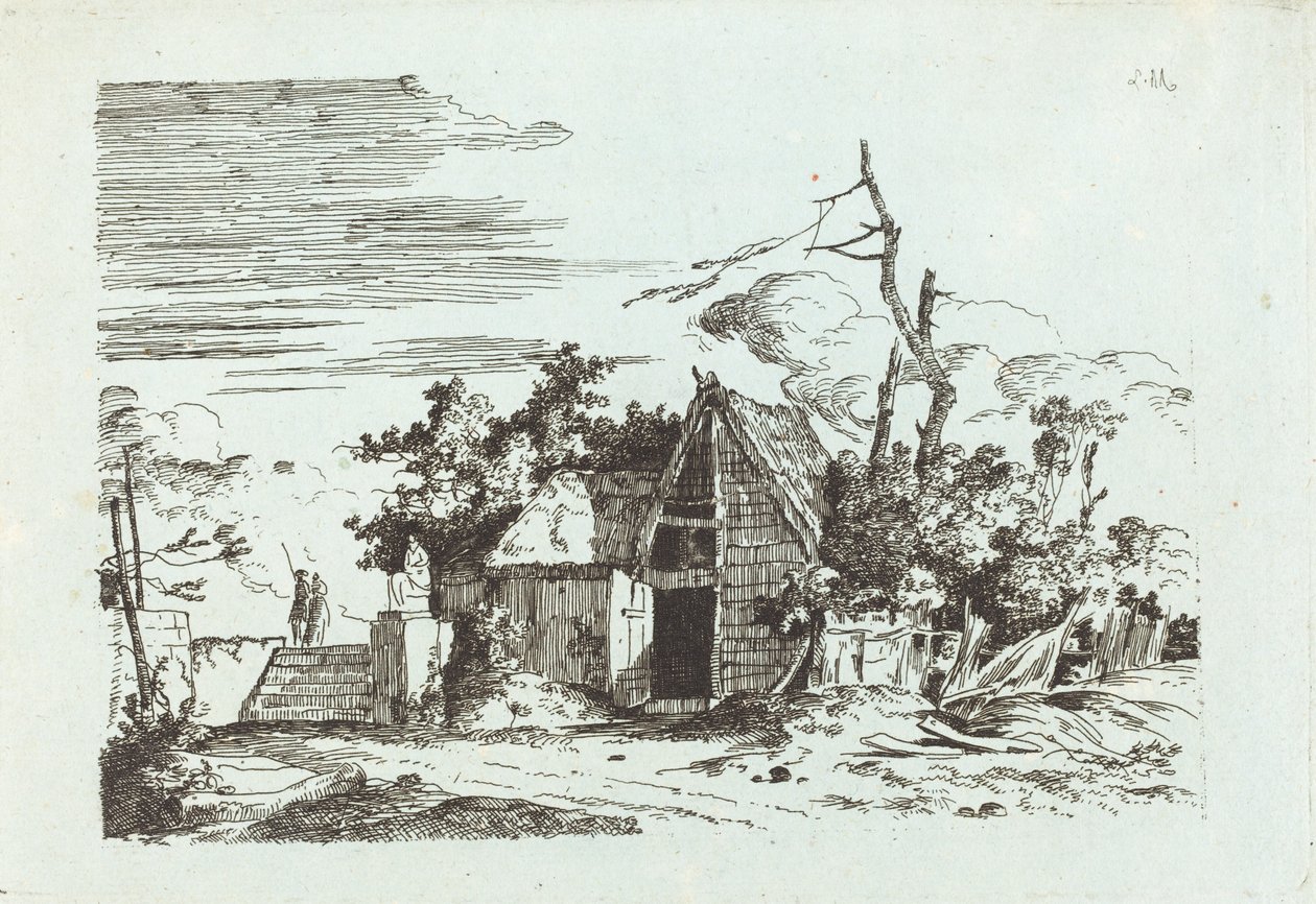Maalaismainen navetta tekijältä Louis Gabriel Moreau the Elder