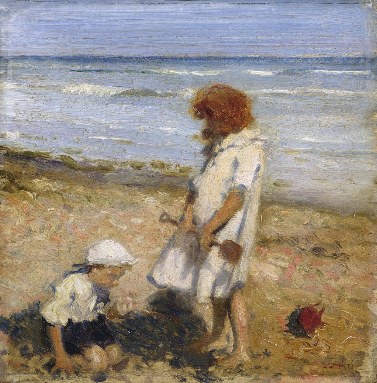 Playing on the Beach (öljy kankaalle) tekijältä Louis Ginnett