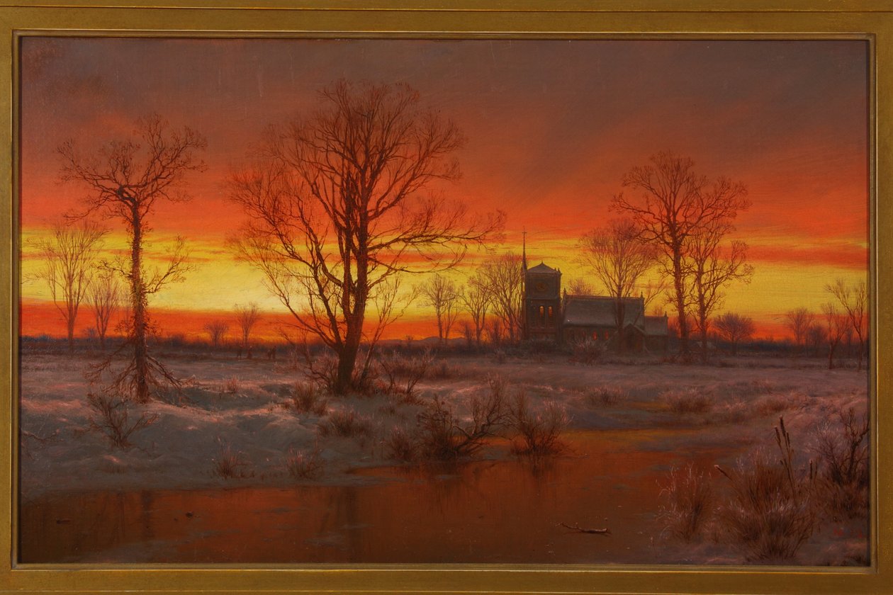 Auringonlasku, talvi 1862 (Öljy kankaalle) tekijältä Louis Rémy Mignot