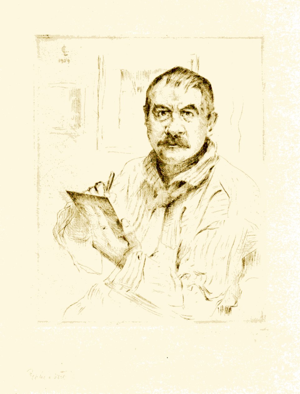 Selbstbildnis, radierendn tekijältä Lovis Corinth