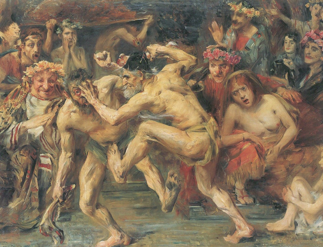 Odysseus im Kampf mit dem BettlerUlysses taistelee kerjääjää vastaan.Ulysse Combattant le mendiant. Kohtaus inspiroi lOdysseen taistelua Entre Ulysse et Iros.n tekijältä Lovis Corinth