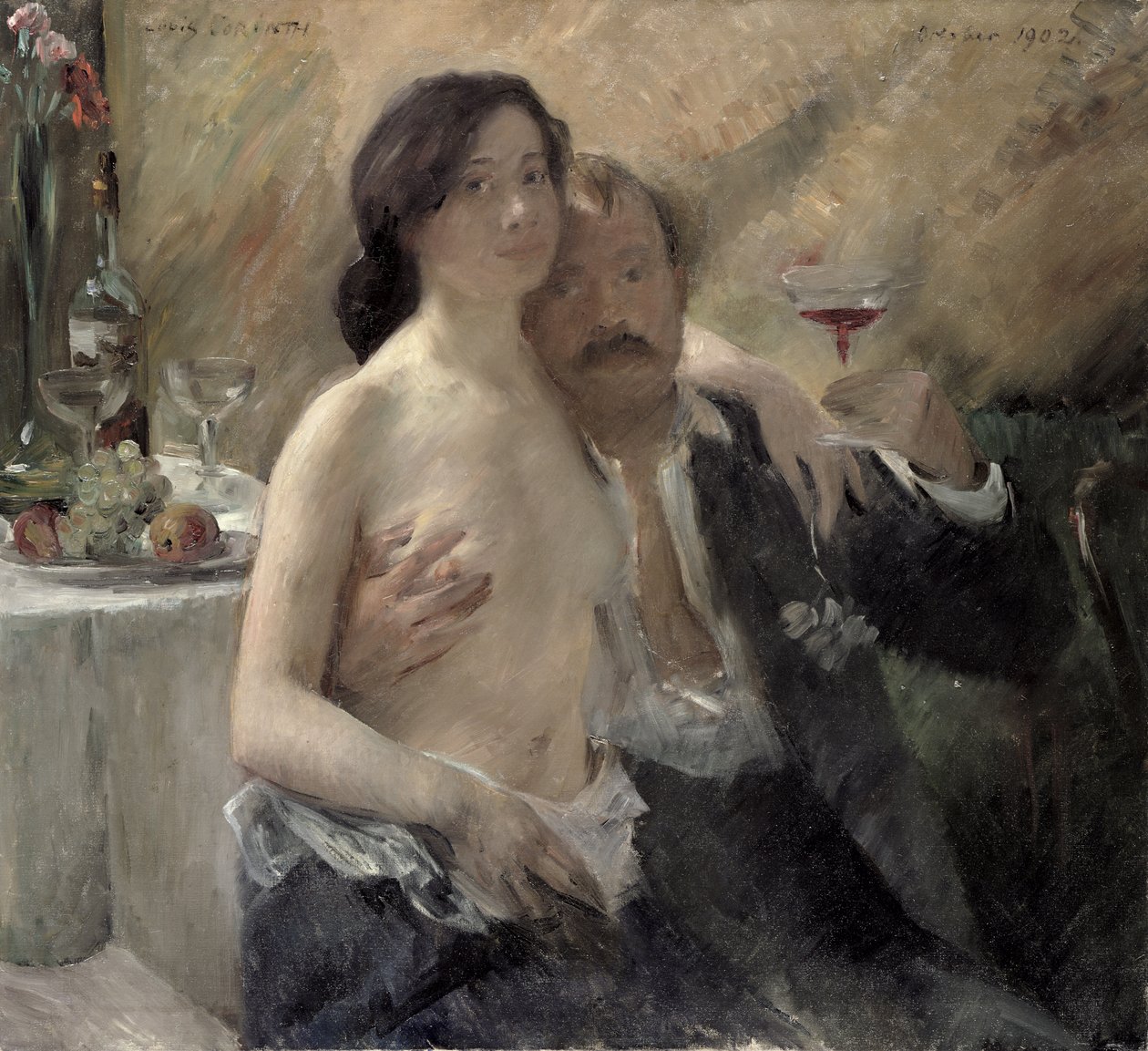 Omakuva vaimonsa ja sekt-lasin kanssa, 1902 tekijältä Lovis Corinth