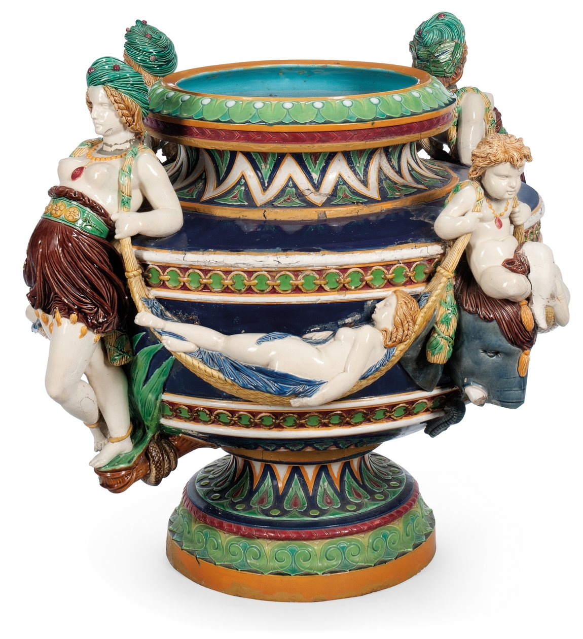 Large Minton majolica jardiniere, n. 1870 (keraaminen) tekijältä Ltd Mintons