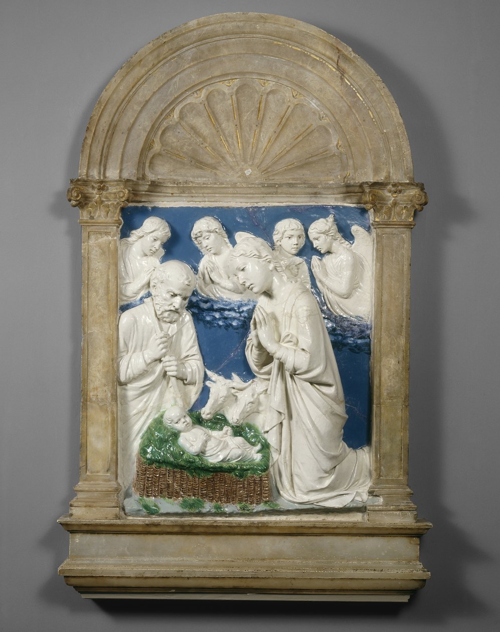 Syntymä, n. 1460 (lasitettu terrakotta) tekijältä Luca Della Robbia