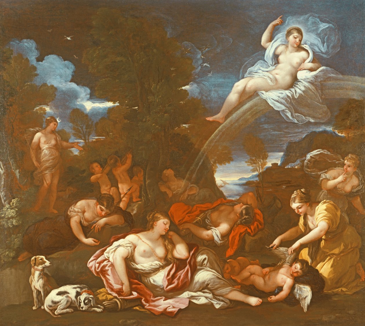 Cupidon aseista riisuminen (öljy) tekijältä Luca Giordano