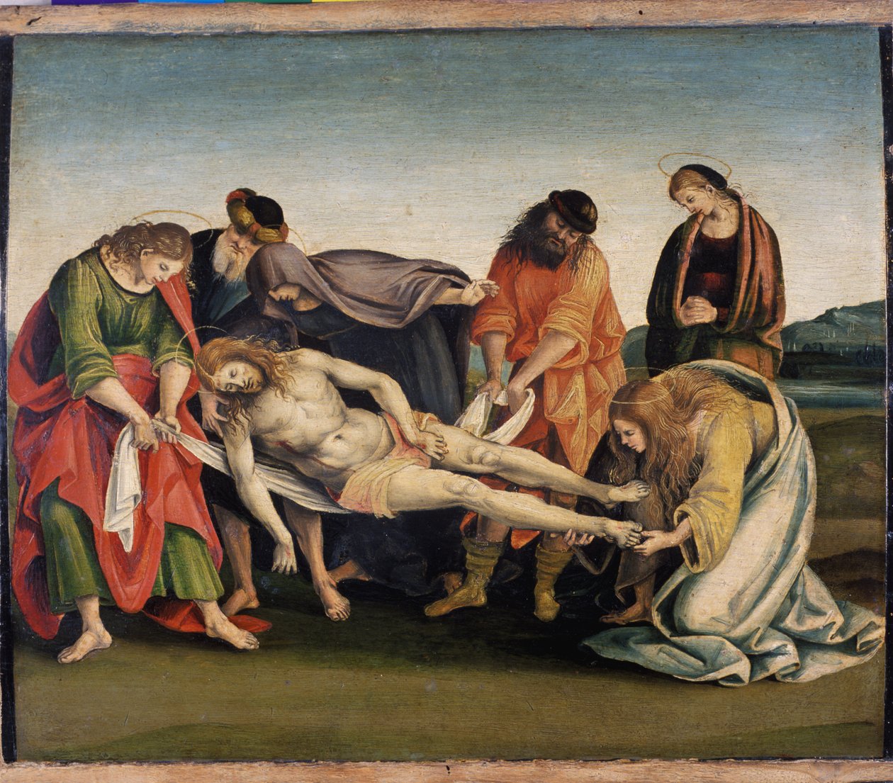 Kristusta kannetaan haudalleen, n. 1507 (tempera poppelin päällä) tekijältä Luca Signorelli