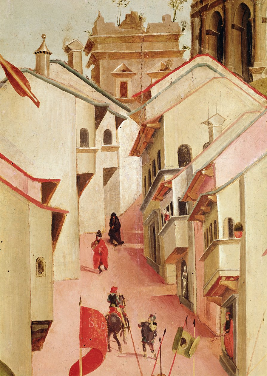Pyhän Sebastianin marttyyrikuolema, yksityiskohta kaupungista (yksityiskohta vuodelta 165896) tekijältä Luca Signorelli
