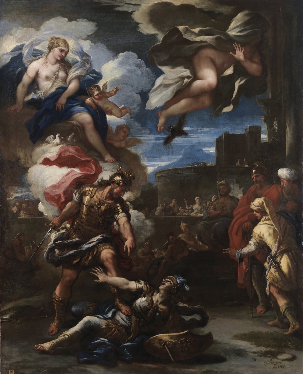 Aeneas voittaa Turnuksen, 1688 tekijältä Luca Giordano