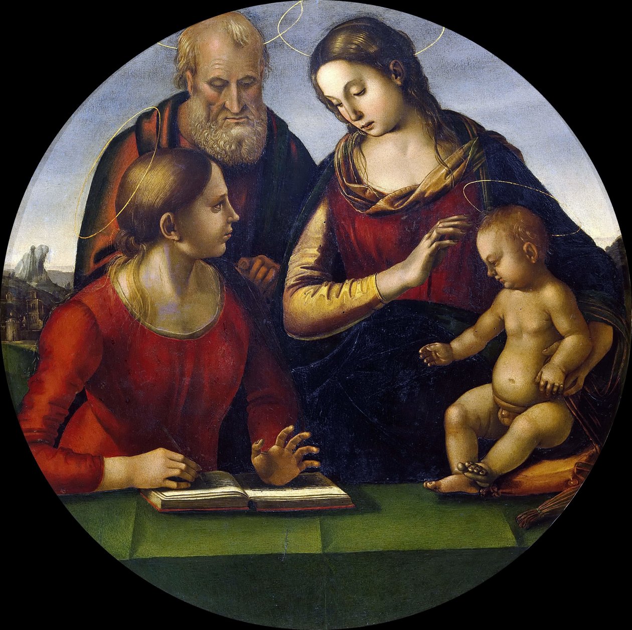 Pyhä perhe pyhien kanssa, n. 1490-1495. tekijältä Luca Signorelli