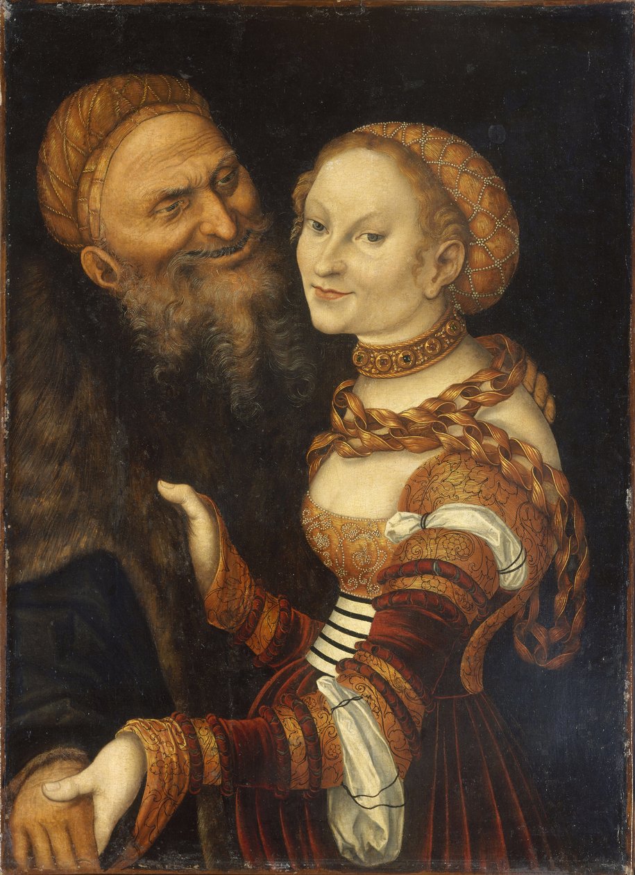 Kurtisaani ja vanha mies tekijältä Lucas Cranach the Elder