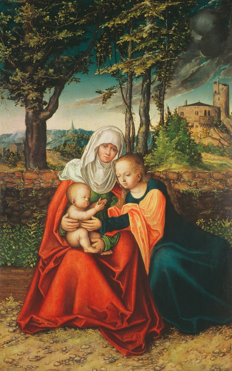 Neitsyt Maria ja Pyhä Anna pitelee Jeesus-lapsi tekijältä Lucas Cranach the Elder