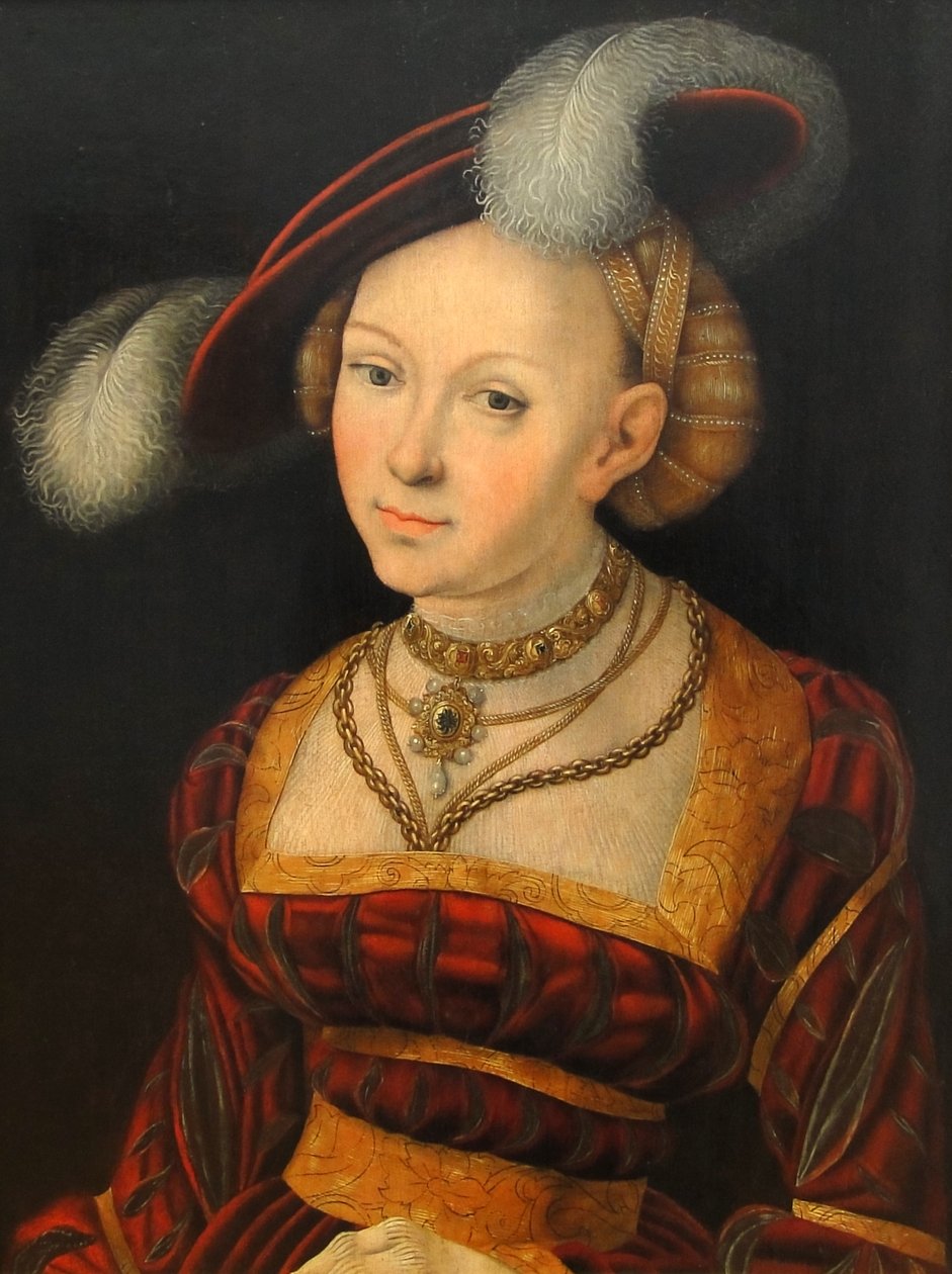 Weibliche Halbfigur ja Federhut tekijältä Lucas Cranach the Elder