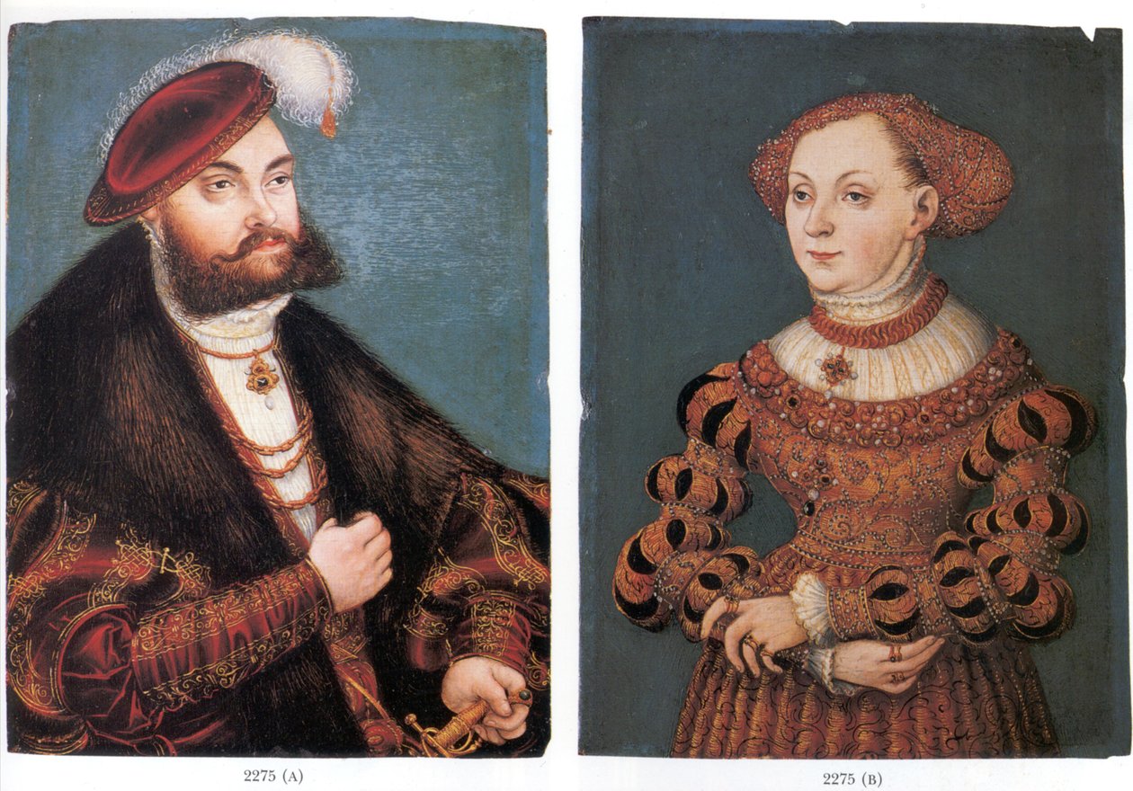 Doppelporträt Kurfürst Johann Friedrich von Sachsen und Seine Gemahlin Sibylle von Cleve tekijältä Lucas Cranach the Younger