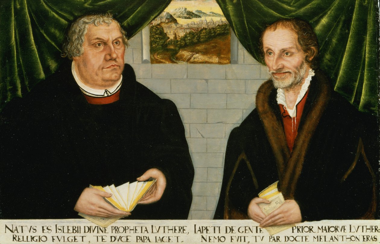 Martin Lutherin (1483-1546) ja Philip Melanchthonin (1497-1560) kaksoismuotokuva tekijältä Lucas Cranach the Younger