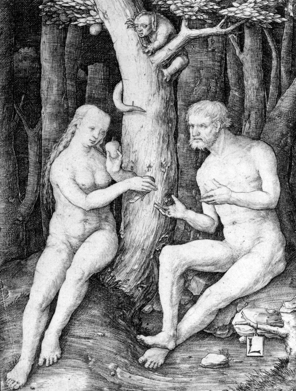 Aadam ja Eeva, n. 1506 tekijältä Lucas van Leyden