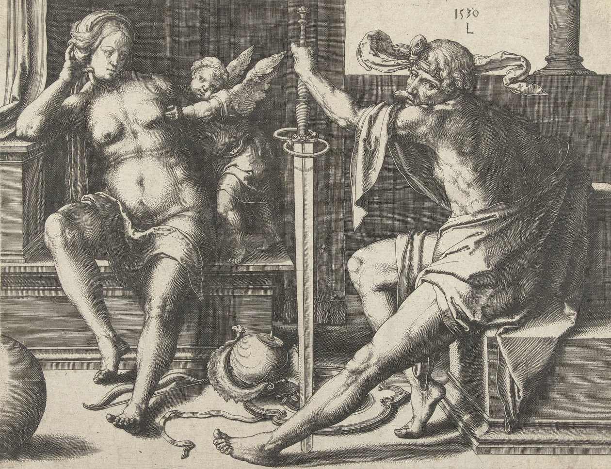 Mars, Venus ja Cupid, 1530 tekijältä Lucas van Leyden