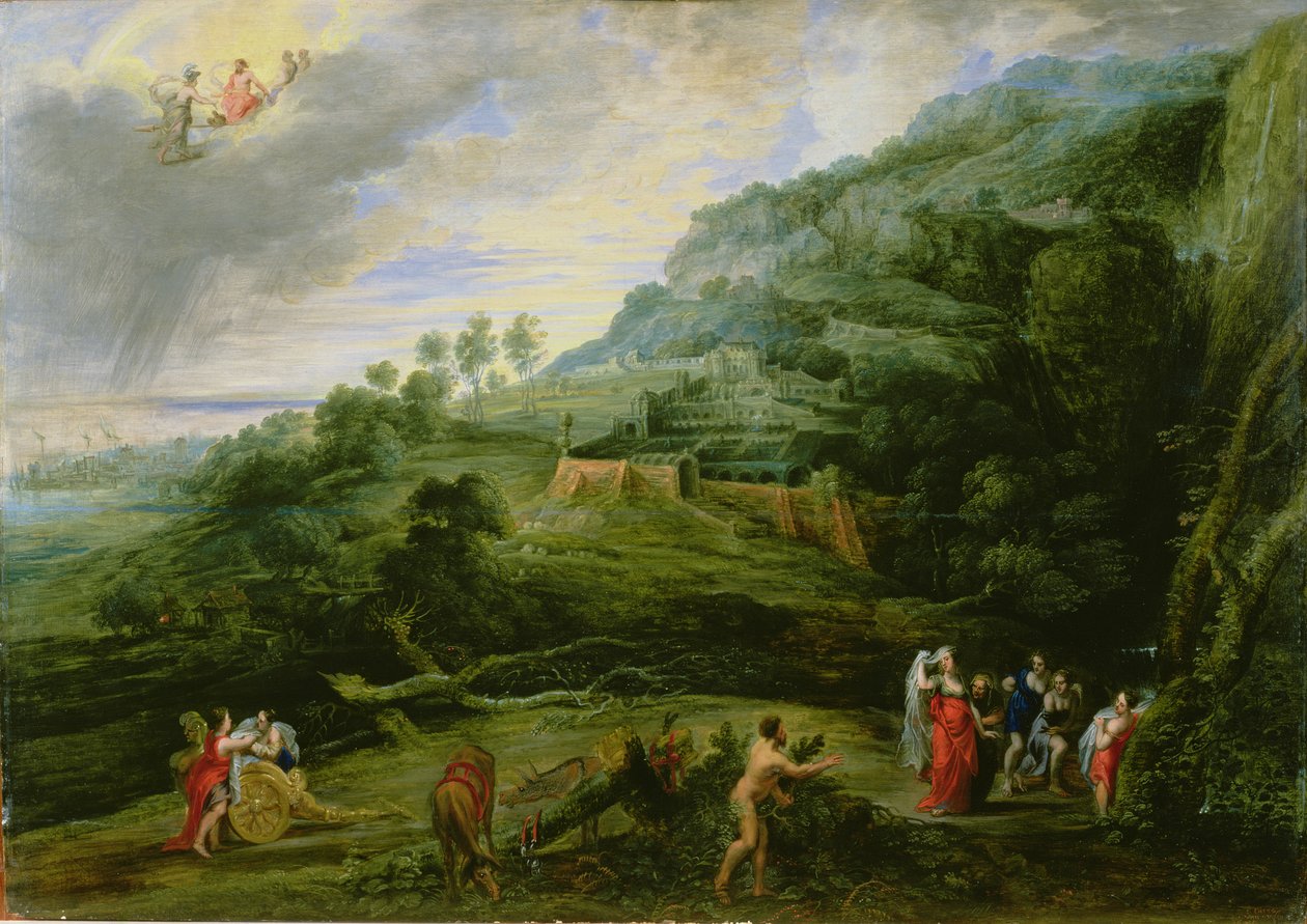 Ulysses ja Nausicaa, 1635 (öljy tammilevylle) tekijältä Lucas van Uden