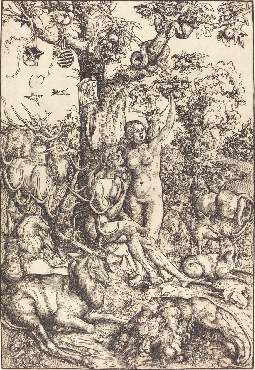 Aadam ja Eeva paratiisissa tekijältä Lucas Cranach the Elder
