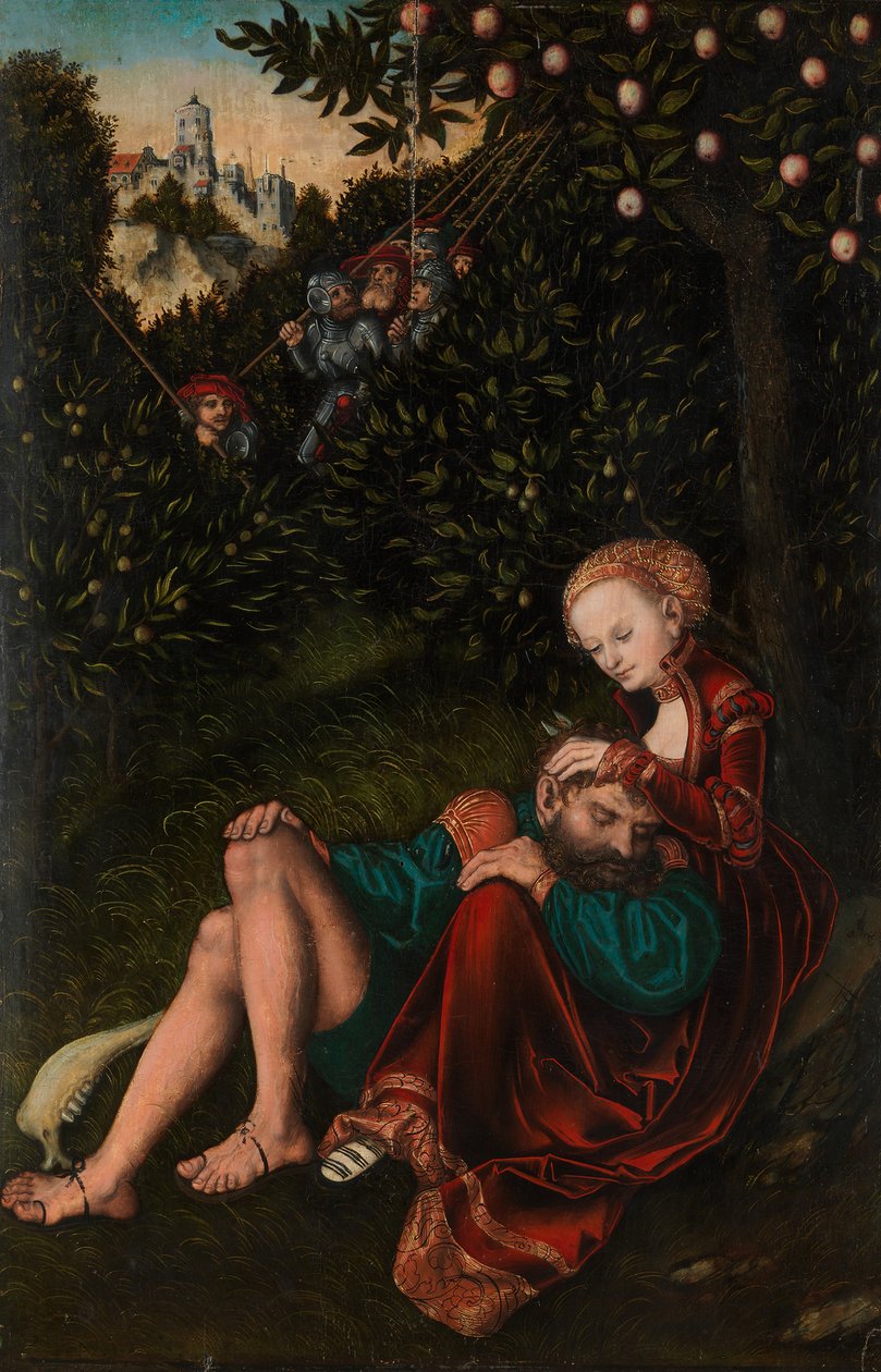 Simson ja Delilah, n. 1528-30. tekijältä Lucas Cranach the Elder