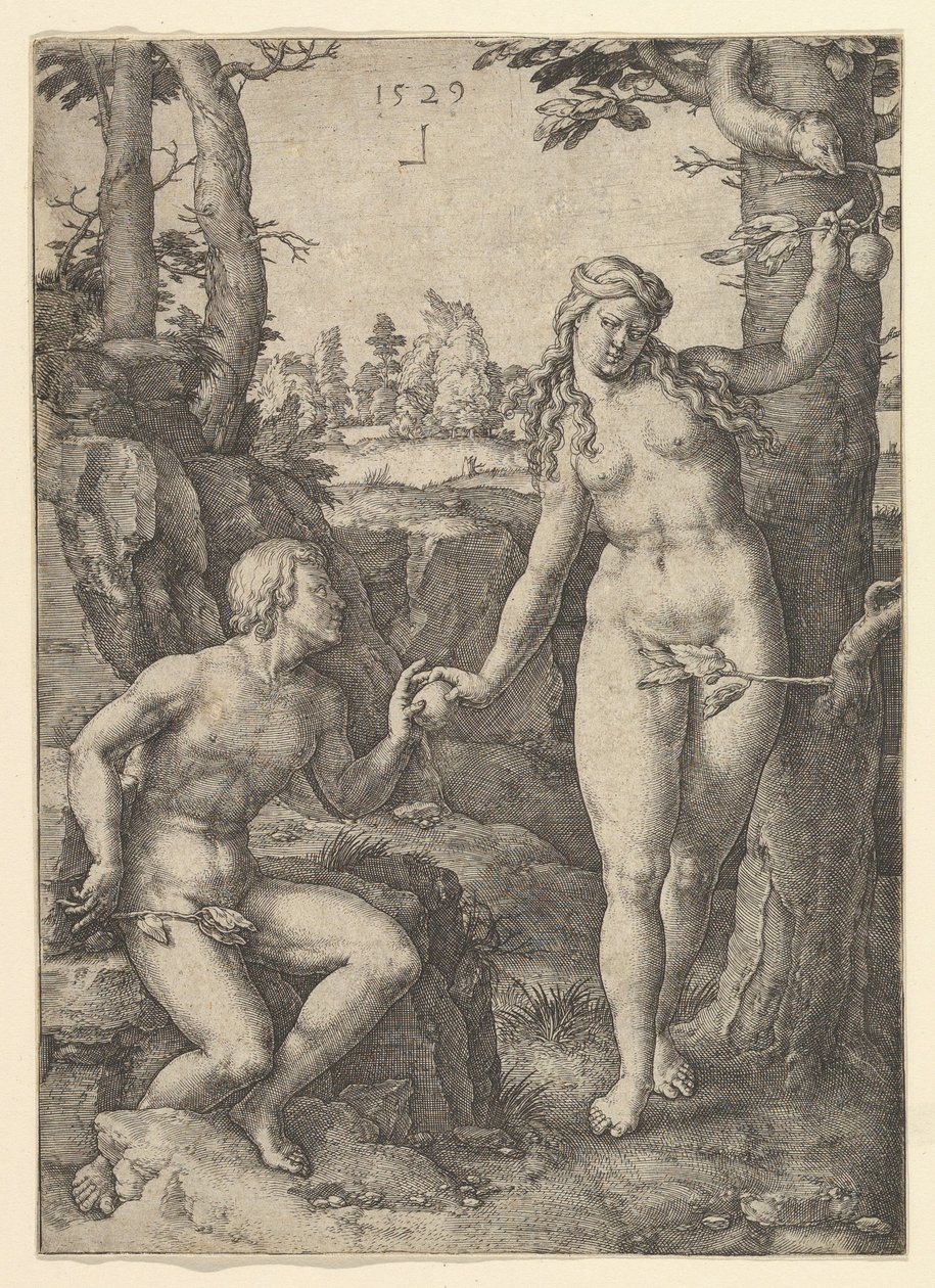 Ihmisen kaatuminen, 1529. tekijältä Lucas van Leyden