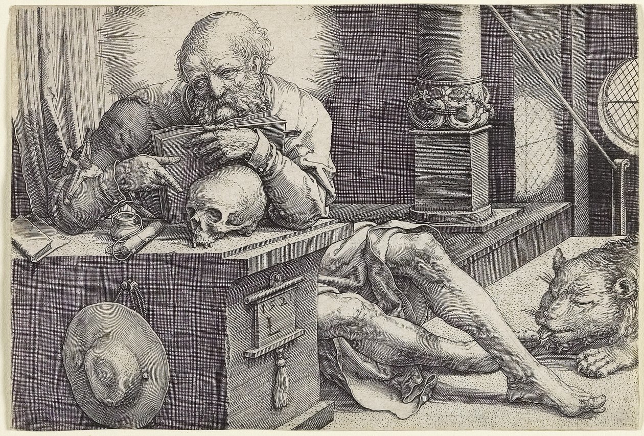 Pyhä Hieronymus tutkimuksessaan, 1521 tekijältä Lucas van Leyden