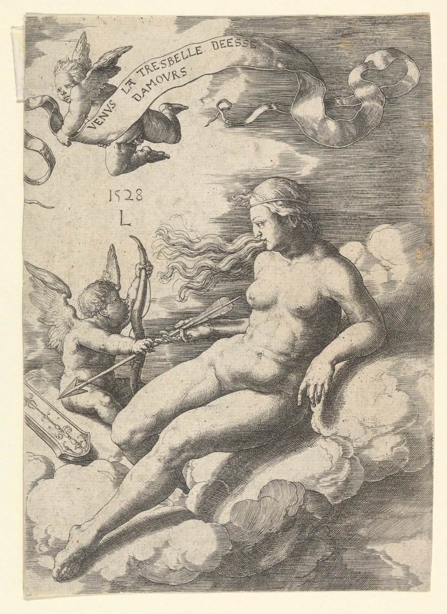 Venus ja Amor, 1528. tekijältä Lucas van Leyden