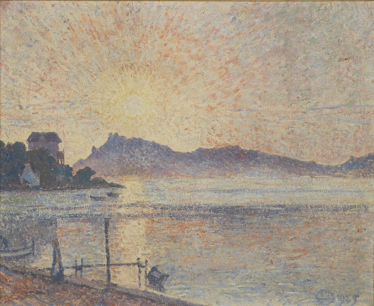 La Pointe de Cougoussa, Auringonlasku, 1925 tekijältä Lucien Pissarro