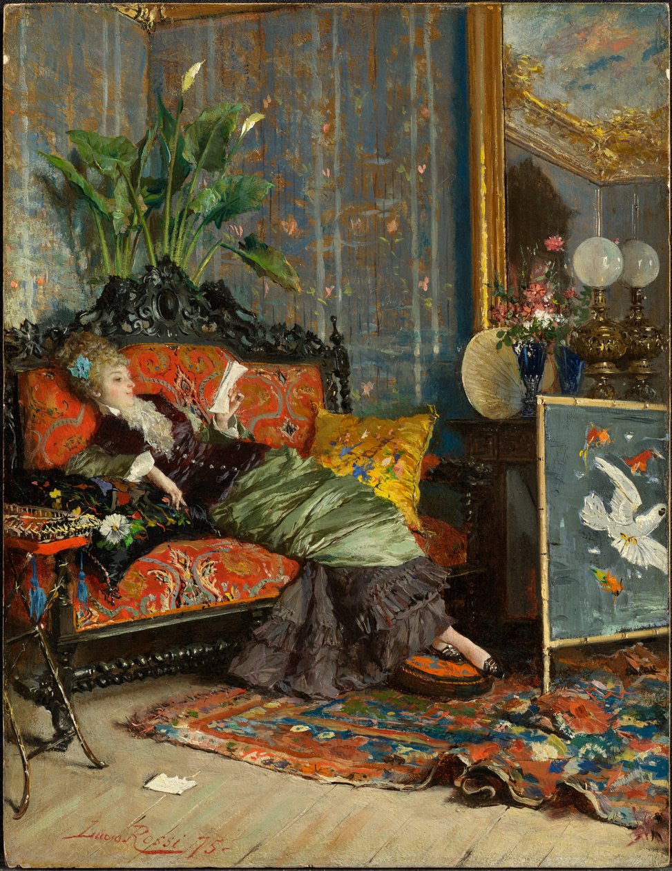 Nuori nainen lukemassa, 1875 tekijältä Lucius Rossi