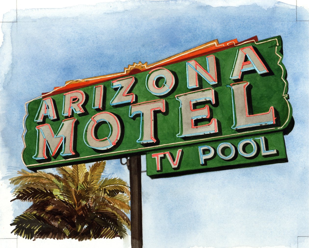 Arizona Motel osoitteessa 6th Avenue, 2004 (wc paperilla) tekijältä Lucy Masterman