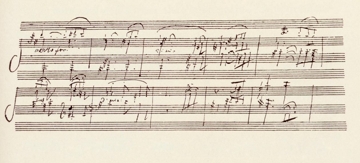 Osa Beethovenin A-sonaatin käsikirjoitusta, Opus 101 (kynä ja muste) tekijältä Ludwig van Beethoven
