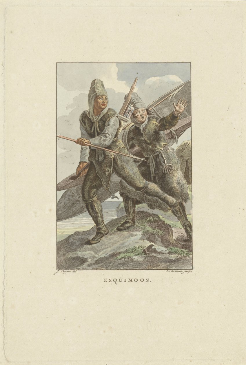 Pakenevat inuitit Esquimoos (otsikko esineessä) tekijältä Ludwig Gottlieb Portman