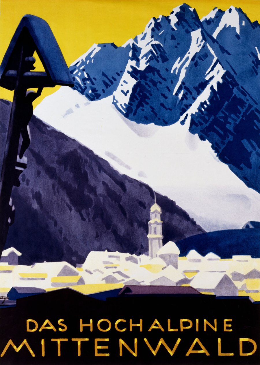 Korkea alppi Mittenwald, n. 1930 tekijältä Ludwig Hohlwein