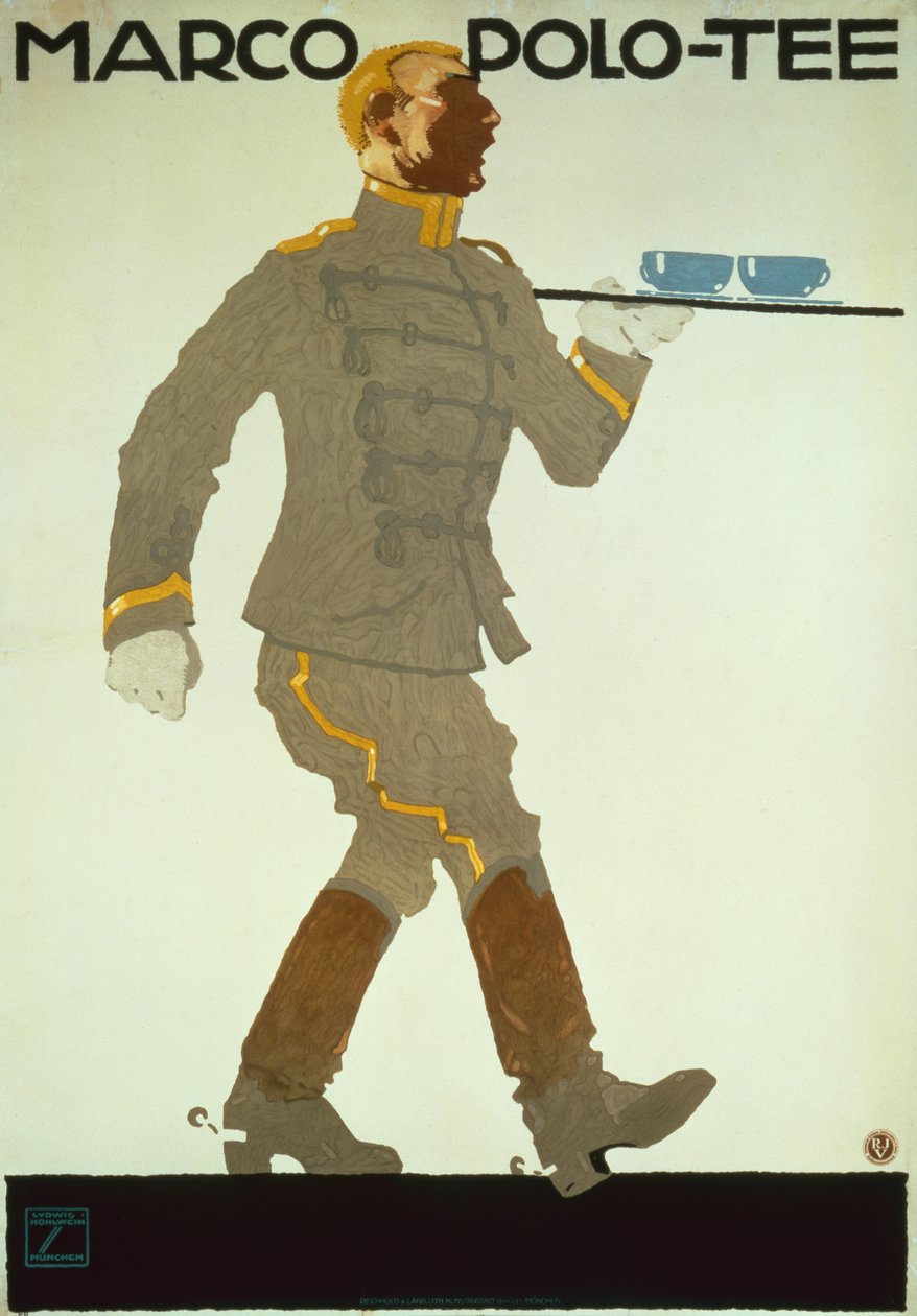 Marco Polo Tee, n. 1914 (väri litho) tekijältä Ludwig Hohlwein