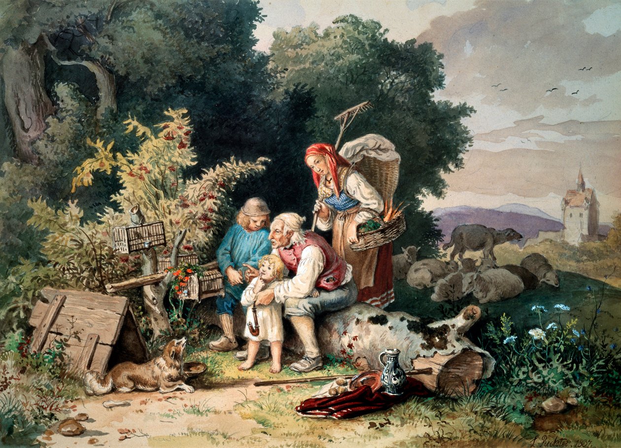 "Paimenen perhe", 1837. tekijältä Ludwig Richter
