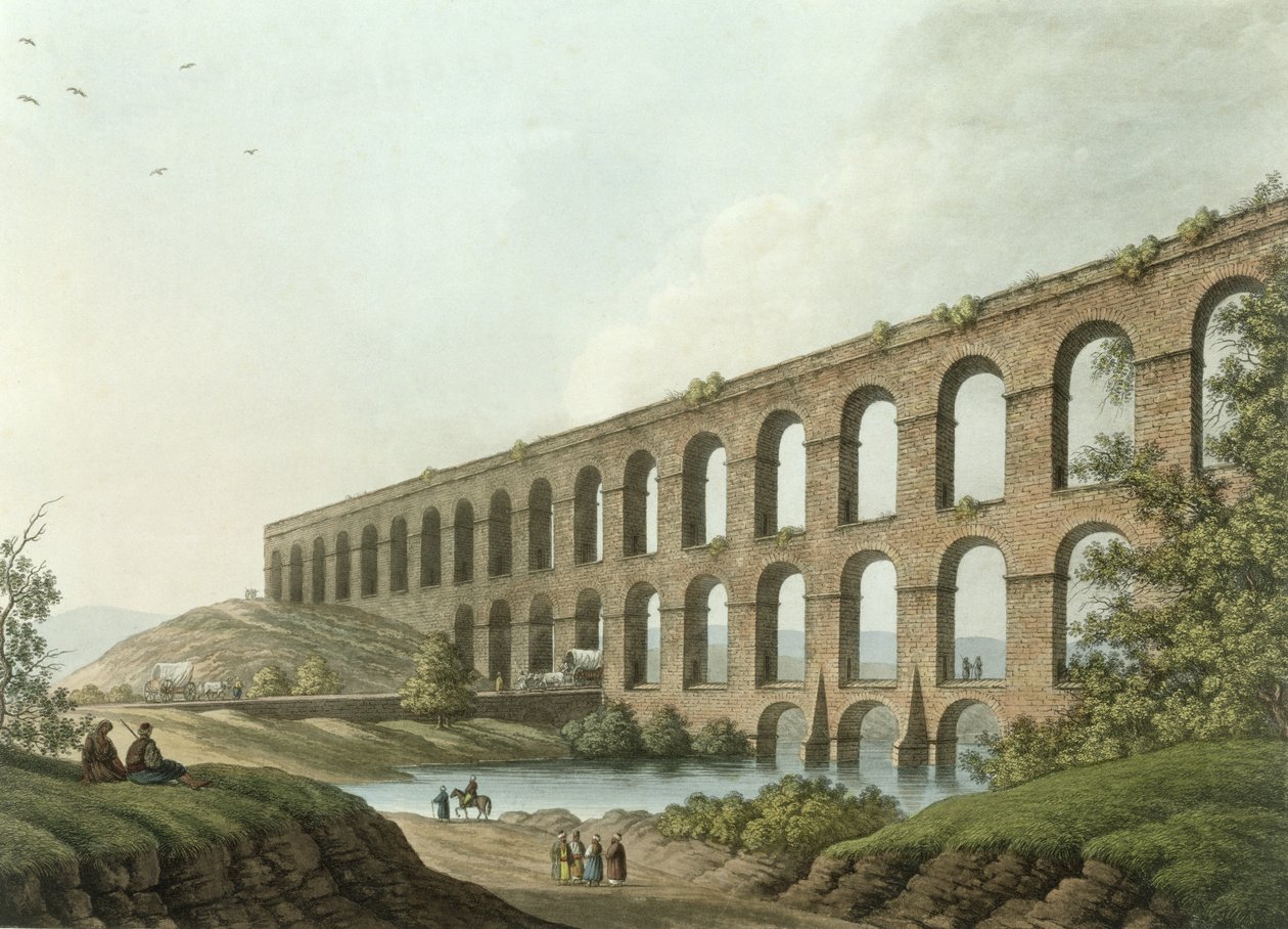 Akvedukti lähellä Belgradia, Serbia, levy 6 julkaisusta "Views in the Ottoman Dominions", pubi. kirjoittanut R. Bowyer, 1809 (akvatinta) tekijältä Luigi Mayer