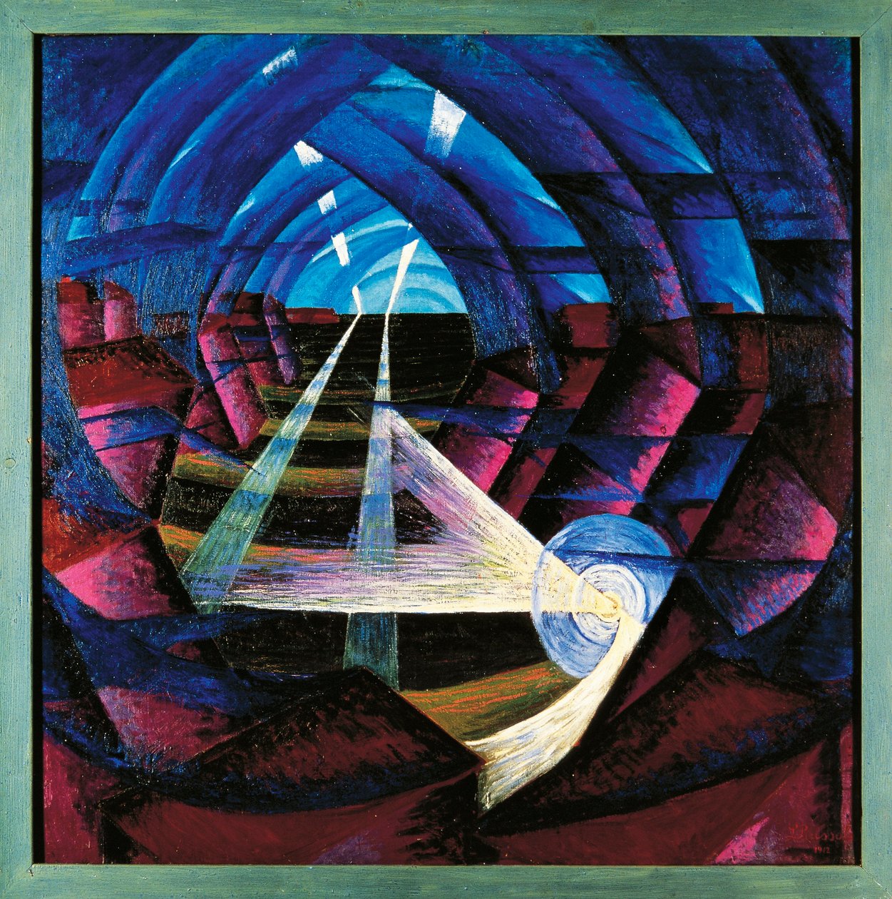 Sveitsi, Basel, talojen+valo+taivas tunkeutuminen tekijältä Luigi Russolo